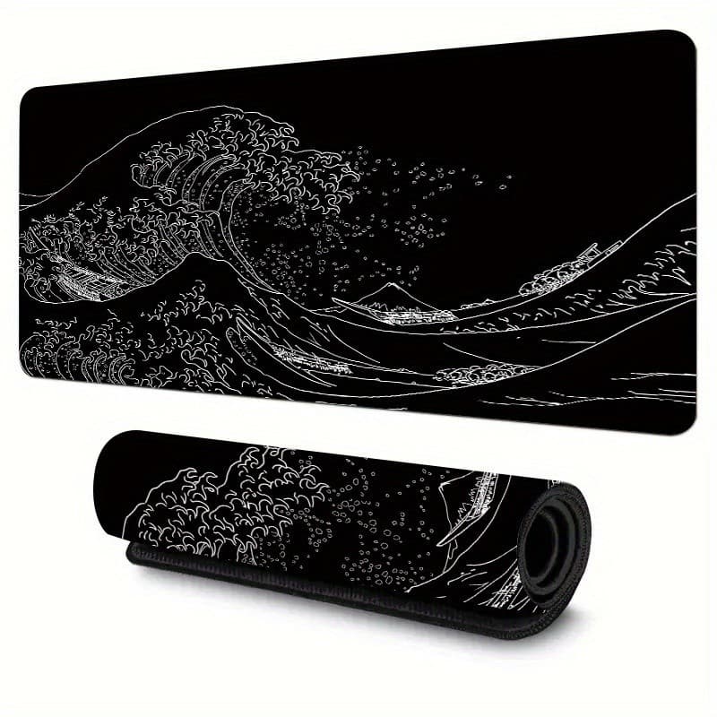 Mouse Pad Para Jogos Ukiyo-e , Preto Branco , Borda Costurada , Borracha Antiderrapante , À Prova D'água , Tapete De Mes
