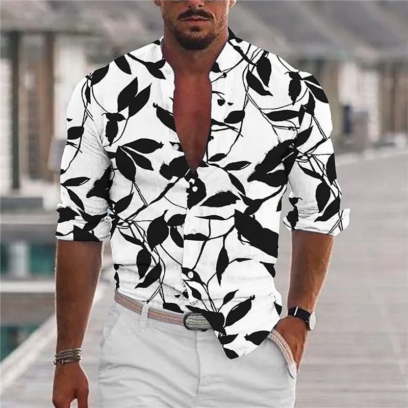 Camisas havaianas masculinas de verão, camisas de manga longa com estampa 3D para férias na praia, camisas casuais, cami
