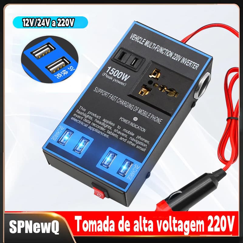 Inversor De Energia Para Carro 12v 24v A 220v 1500w Conversor De Energia Para Carro Com 4 Portas Usb Carregador