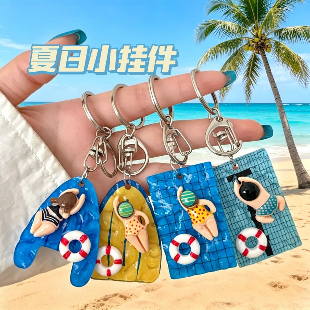 Tridimensional ondulação de água piscina chaveiro pingente verão mochila nicho jóias acessórios pingente menina All-Matc