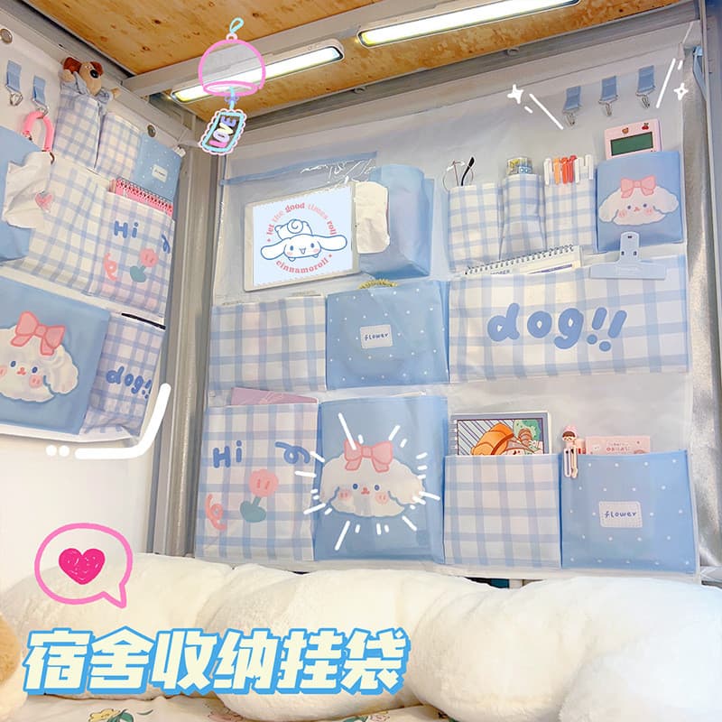 Organizador de Parede Multi Bolsos Impermeável para Quarto Dormitório Porta Cabeceira com Porta Lenço Gancho Dobrável
