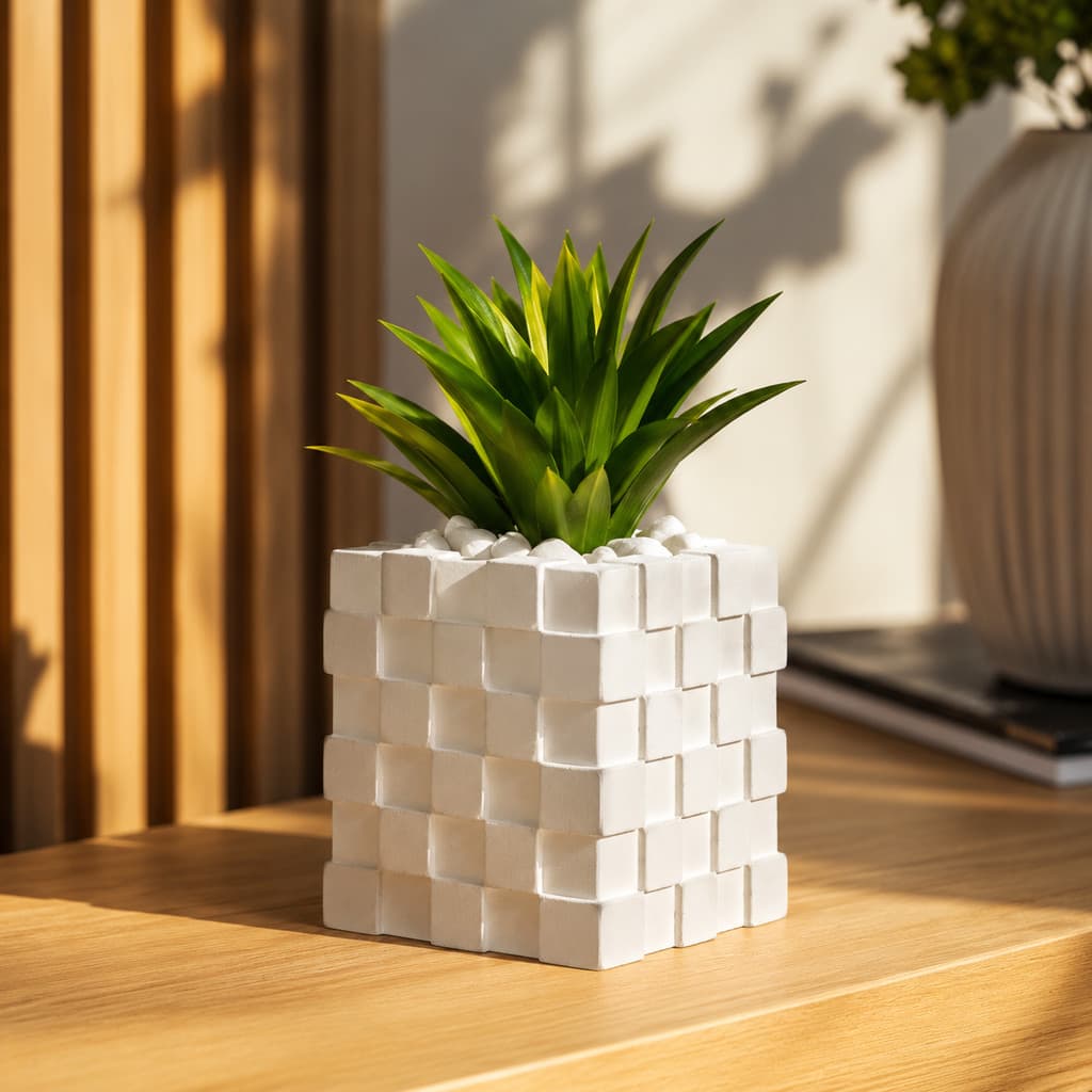 Vaso de Plantas Cubo Relevo 3D Suculentas Vaso Decorativo em Gesso para e Cactos Decoração Sala