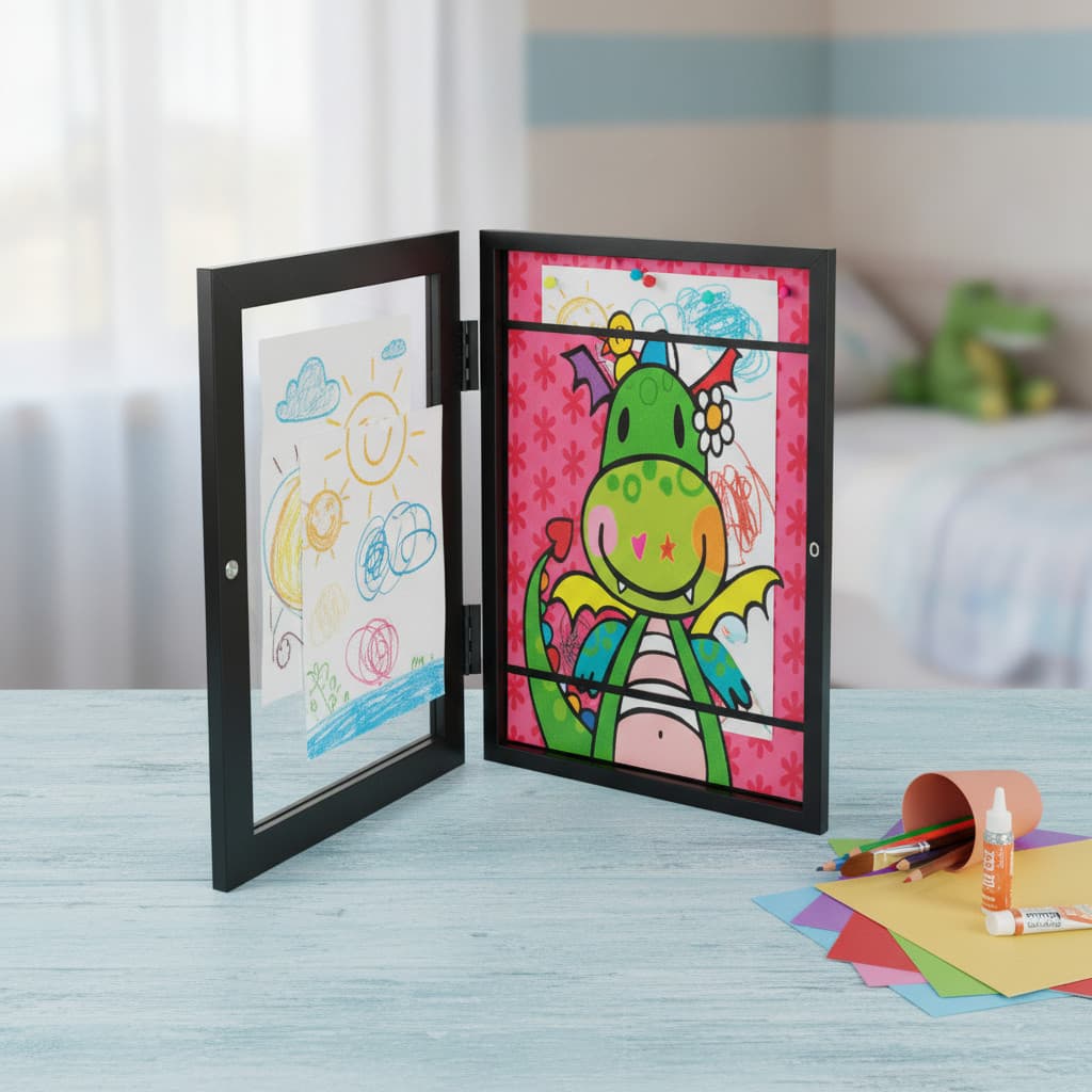 Quadro Expositor Infantil Preto com Armazenamento de Desenhos e Fotos - Decoração Quarto Crianç