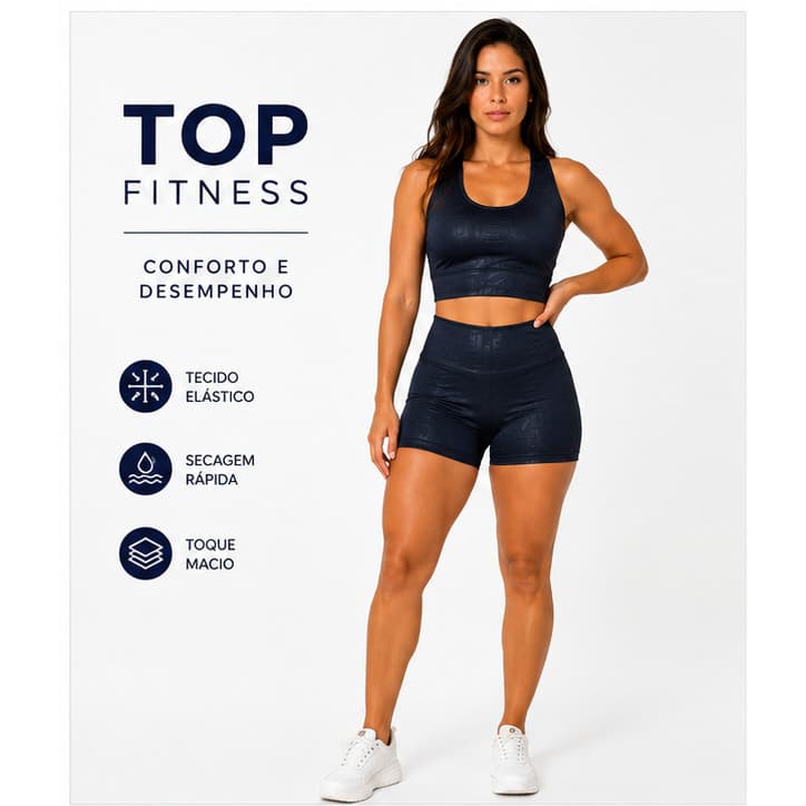 Conjunto Fitness Feminino Azul Top E Short Treino Academia