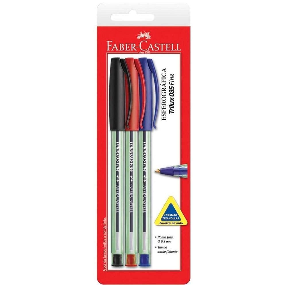 Caneta esferográfica 0.8 Trilux Azul/Preto/Vermelho SM/TRIPF\340018 com 3 unidades Faber-Castell