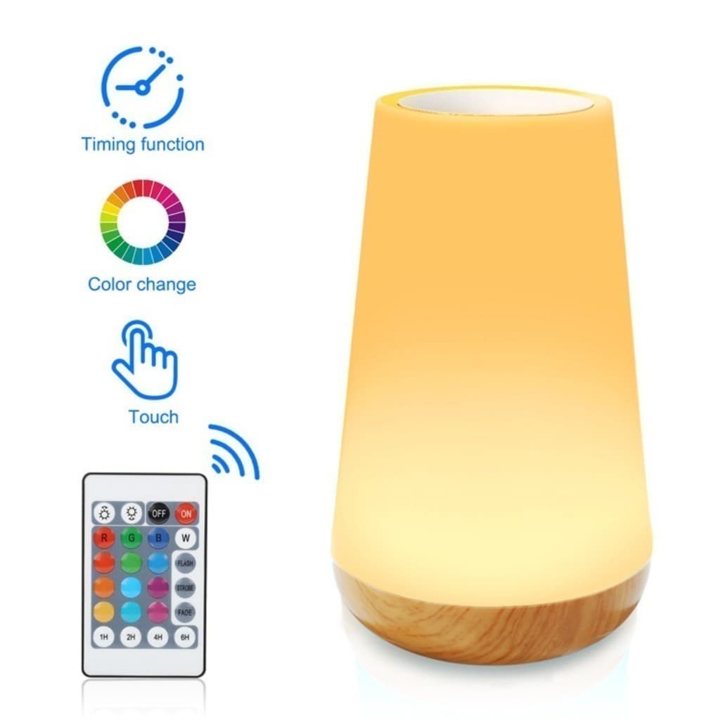 Modern Touch Table Lamp with Remote Control, LED Bedside Light with Adjustable Timer