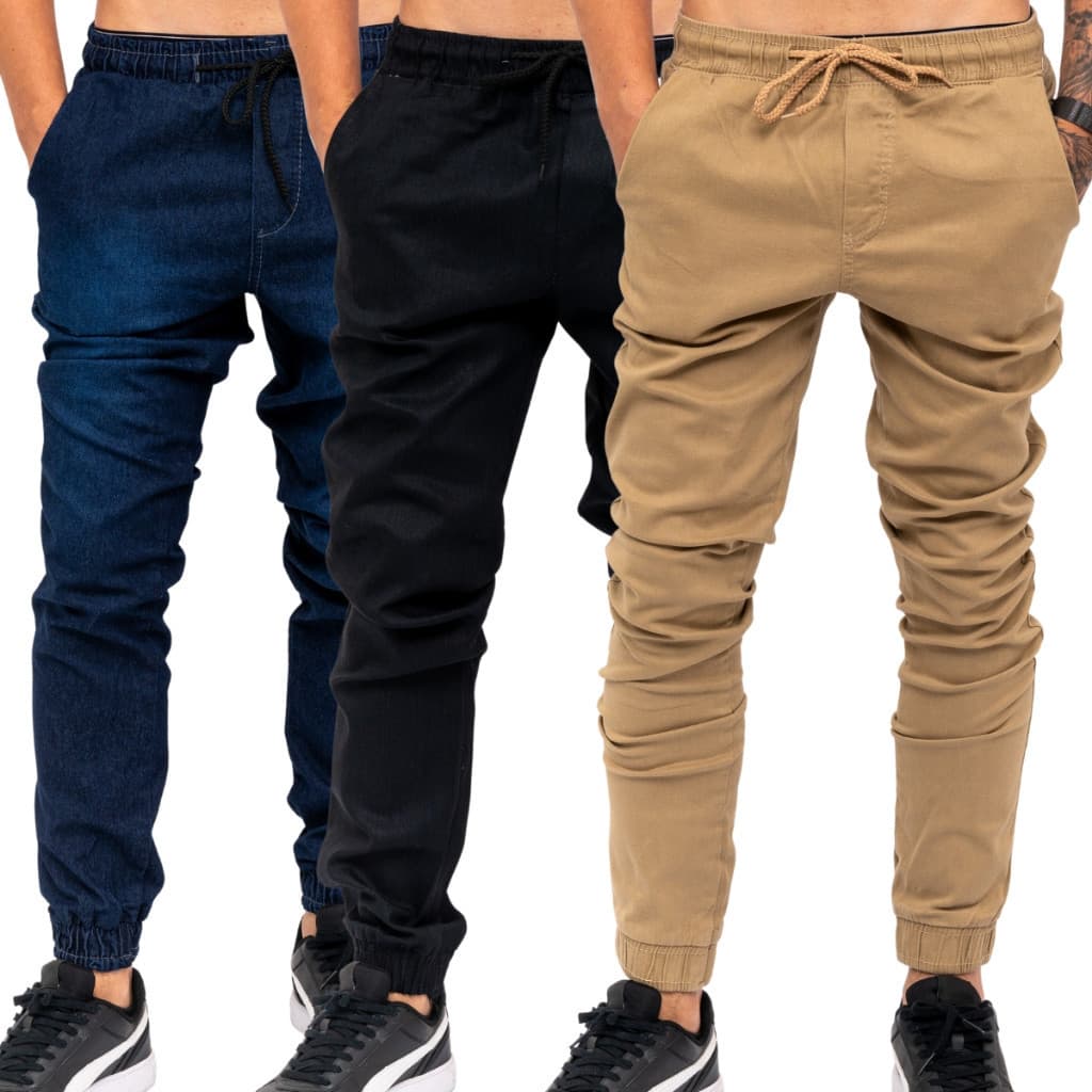 Calças Masculina Jeans Preta Jogger Com Punho Lycra e bolso lançamento combina com tudo