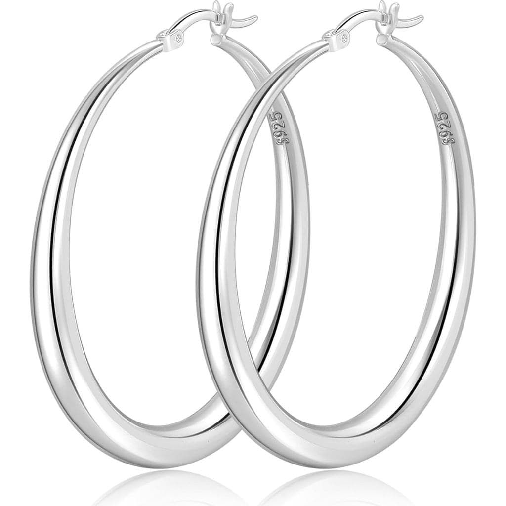 PABBEU Brincos de Argola Grandes de Prata Esterlina S925 para Mulheres, Hipoalergênicos, Leves, Grossos, para Mulheres e