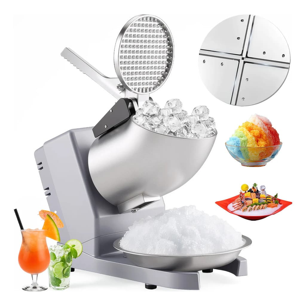 Triturador de Gelo Elétrico 500W 130kg/h Máquina de Gelo Triturado Inox 4 Lâminas Profissional