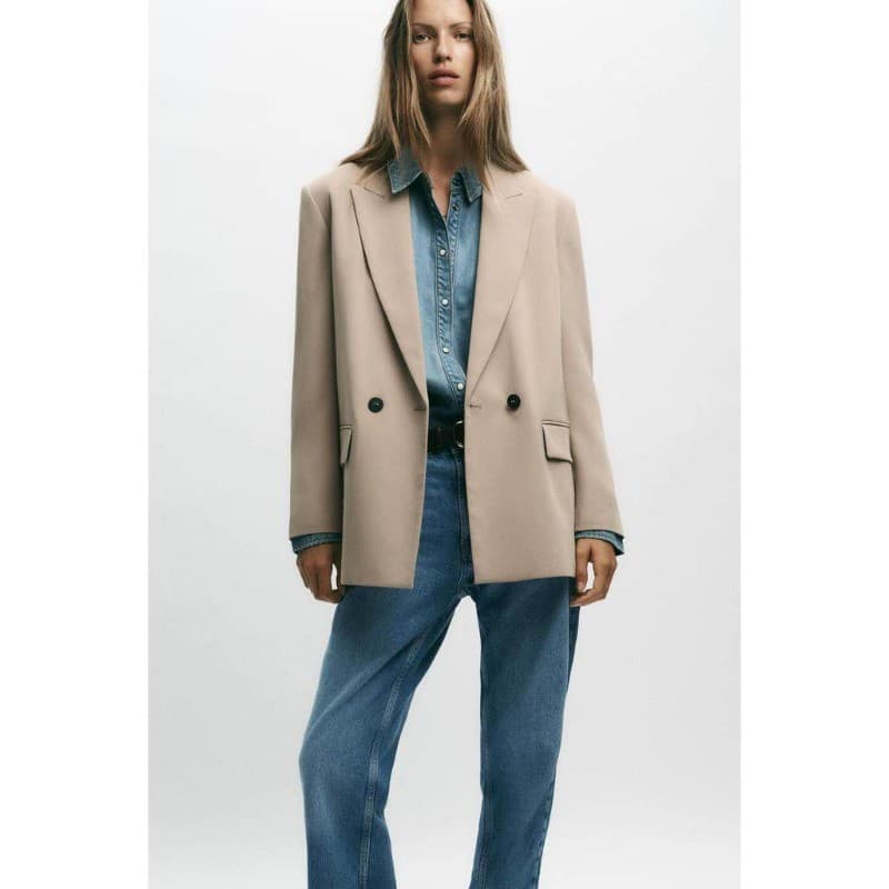 Elegante Feminino Duplo Blazer Lapela Manga Longa Solto Trabalho Casual Outono Terno Casaco