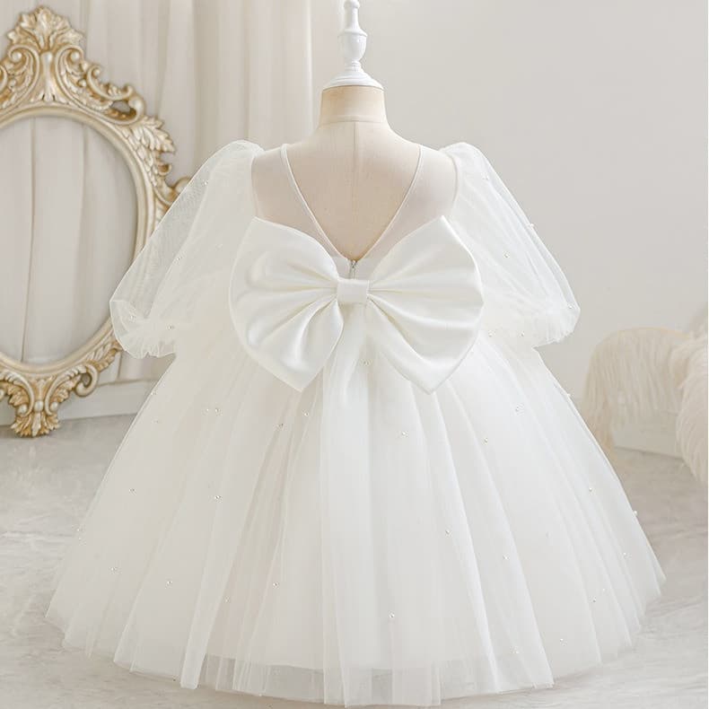 Vestido Formal Para Crianças Menina Moda Pérola Tutu Saia Elegante Princesa Branco Aniversário Sessão De Fotos Vestidos