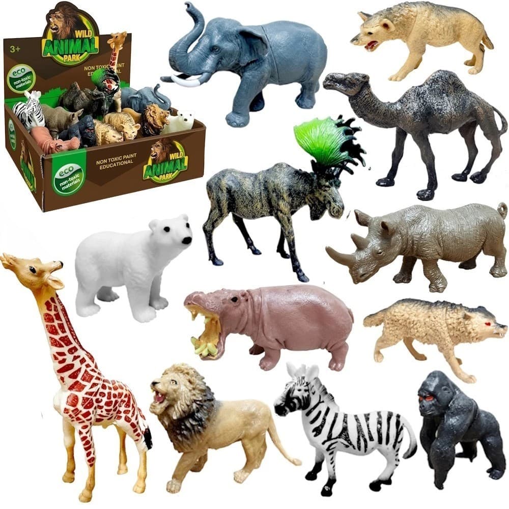 Caixa de Animais Do Safari Kit Bichos De Plástico Com 12 Bonecos Presente Crianças