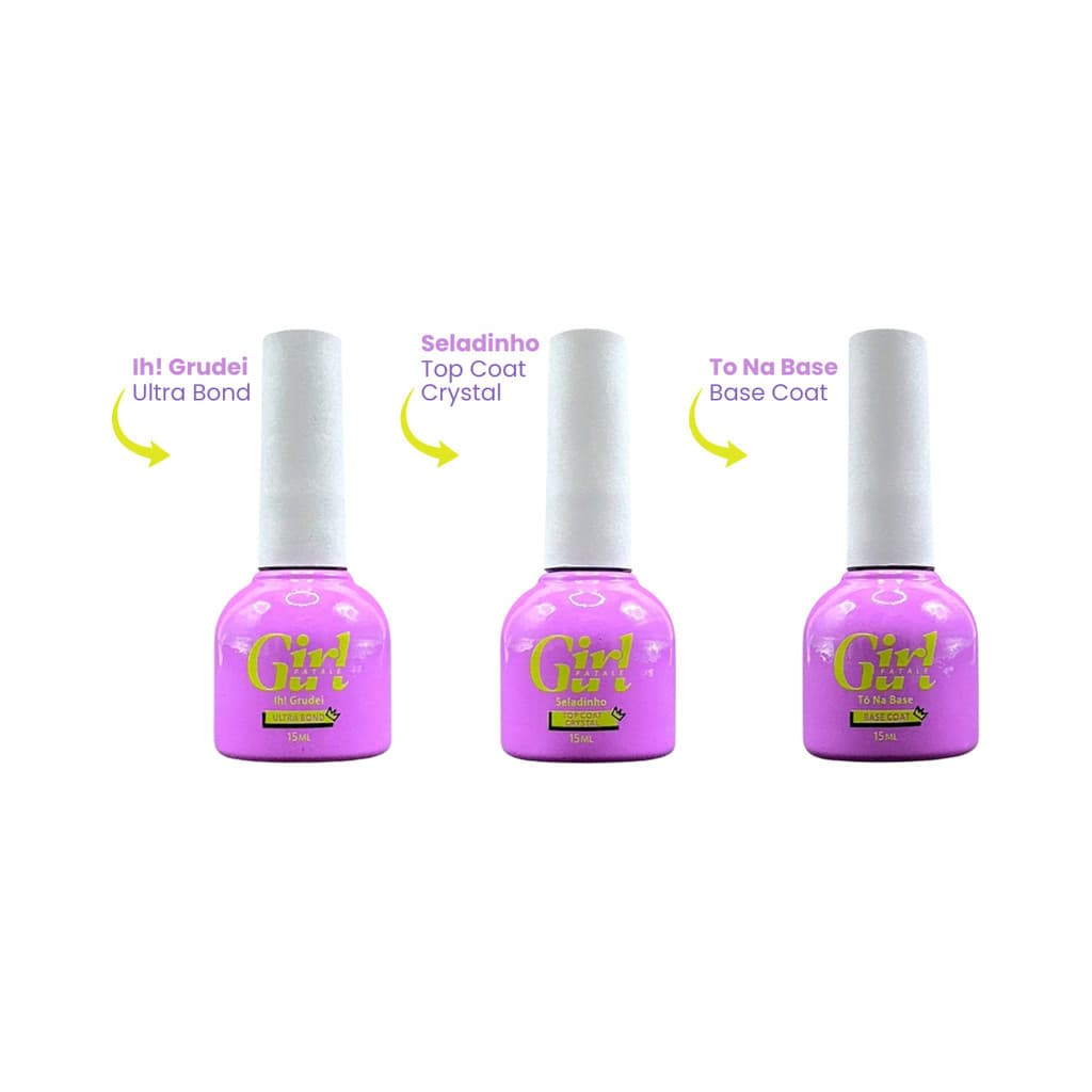 Trio Preparação Completa Girl Fatale – Base Coat + Ultra Bond + Top Coat Crystal 15ml