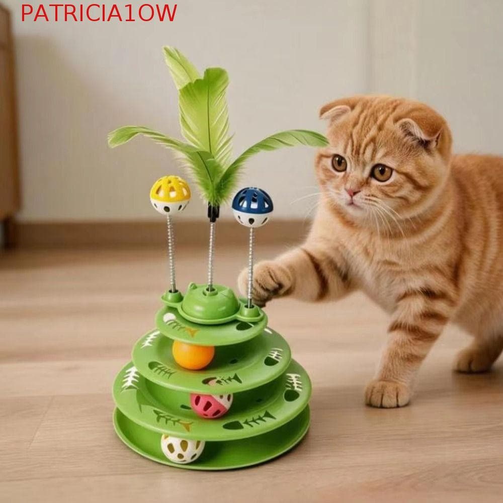 PATRICIA1OW Brinquedo Giratório Para Gatos , Bola Giratória , De Pista De Gato Multicamadas , Teaser De Penas De Varinha