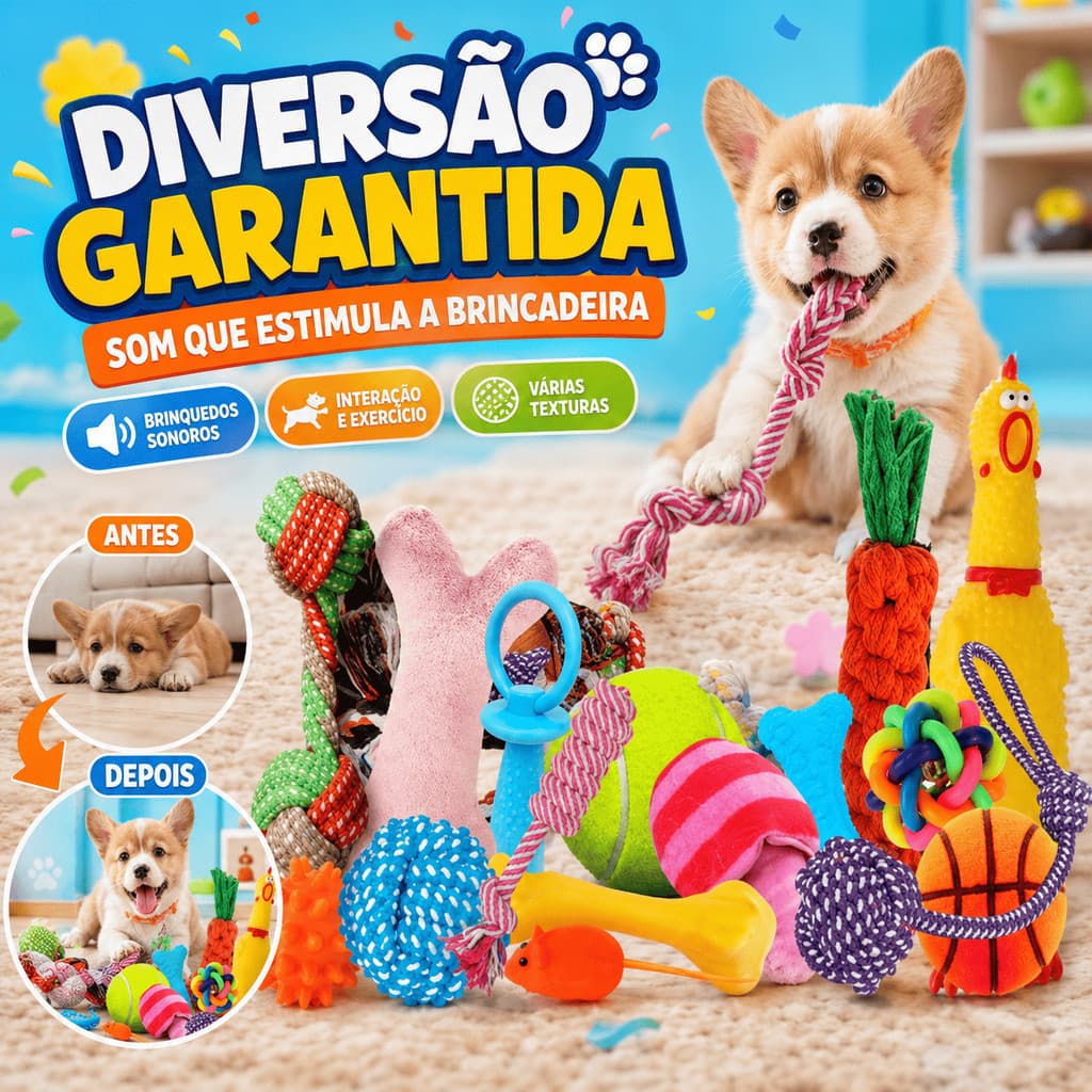 【Com Som】Kit De Brinquedos Para Cachorro/Brinquedo Sonoro/Brinquedo Interativo Para Treino E Diversão