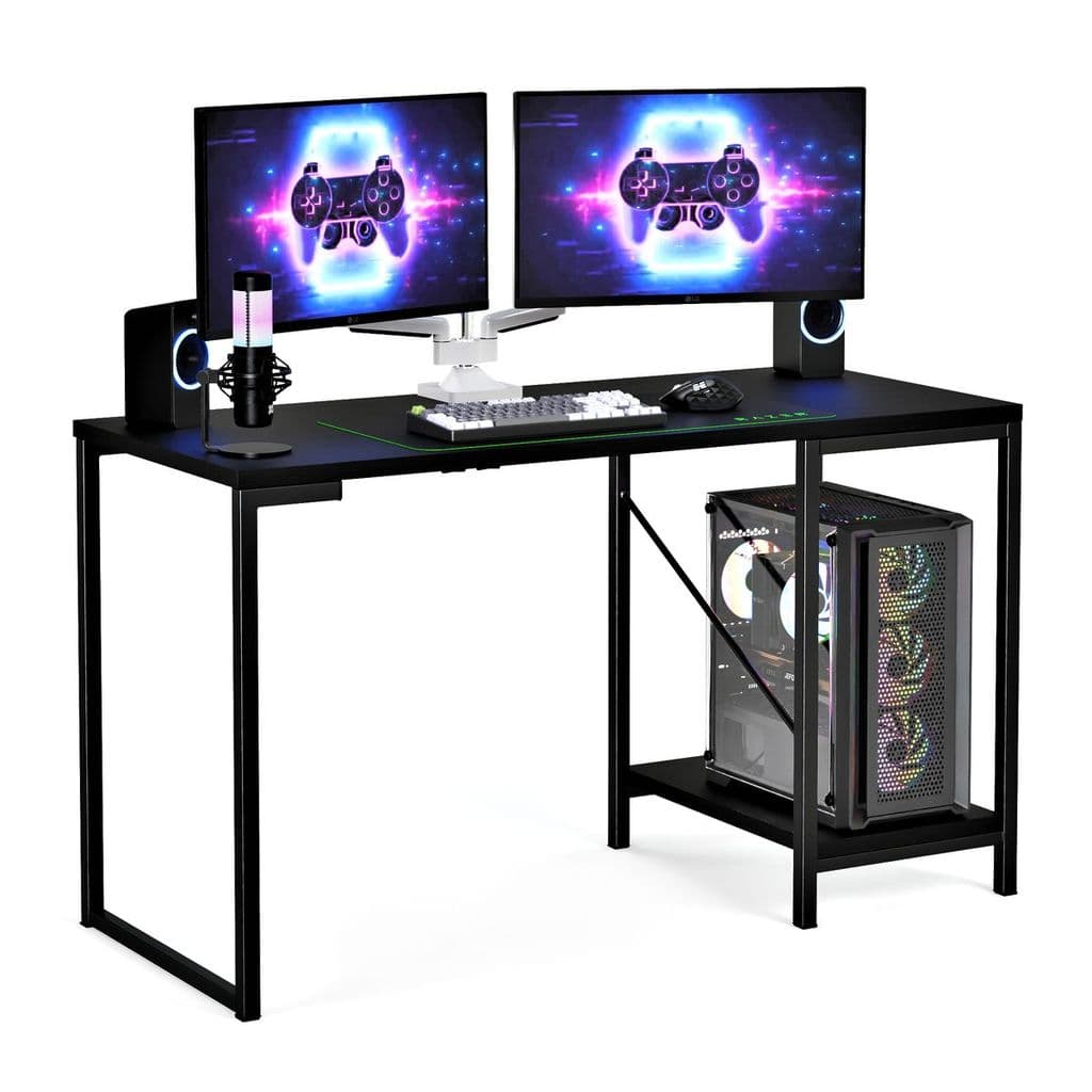 Mesa Escrivaninha Gamer e Home Office Tóquio Estilo Industrial com Prateleira em Aço e MDF