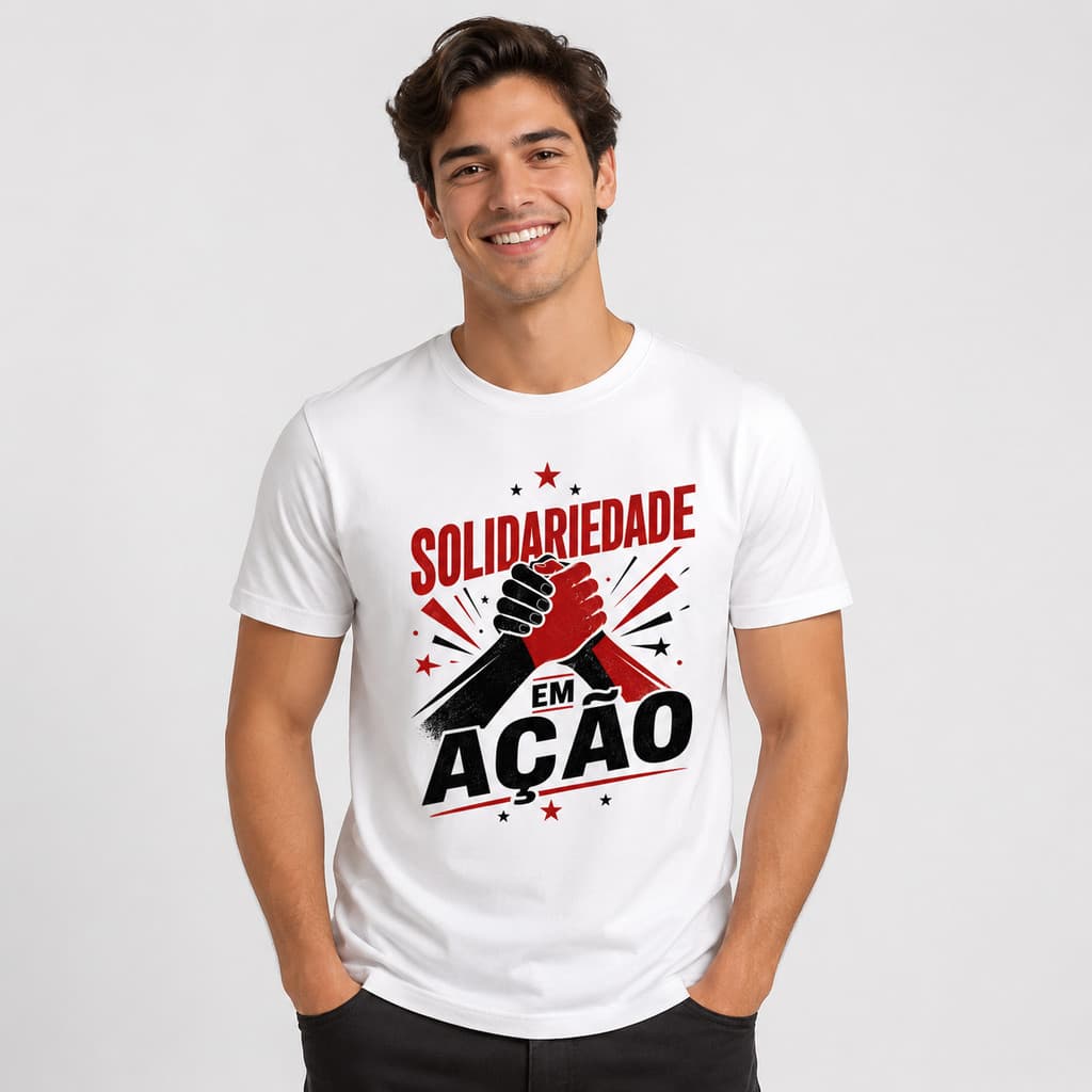 Camiseta Solidariedade em Ação Masculina Algodão Estampada