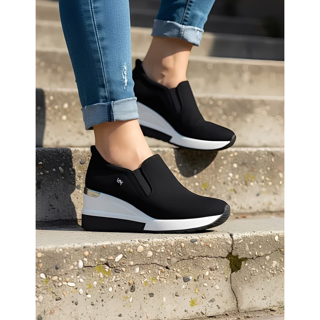 Tênis slip On Femenino Sniker Via Marte Calce Facil Sneaker Conforto Sola Alta