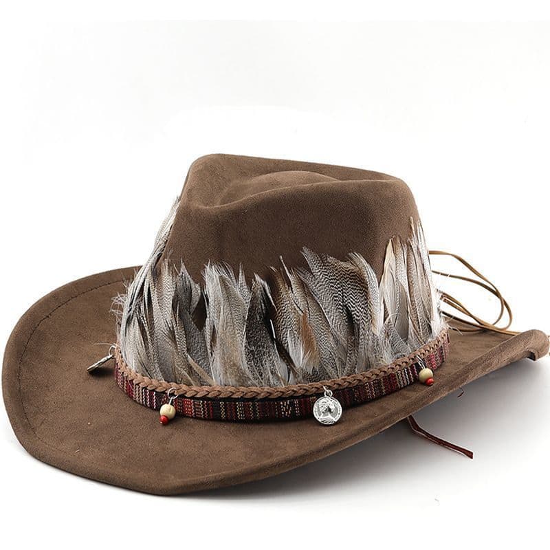 Ebay Camurça Homens Mulheres Pena Ocidental Aba Grande Chapéu de Cowboy Cartola