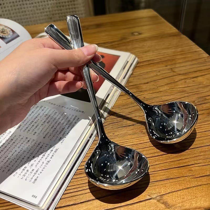 Colher de sopa grande, colher de sopa de aço inoxidável com cabo longo, estilo hot pot, para uso doméstico, estilo corea