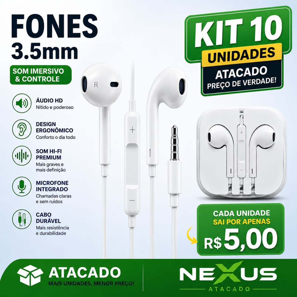 Atacado Kit 15/30/60 Fone P2 3.5mm Caixa Acrílica | Estéreo Microfone Lembrancinha Presente | Atacado Revenda