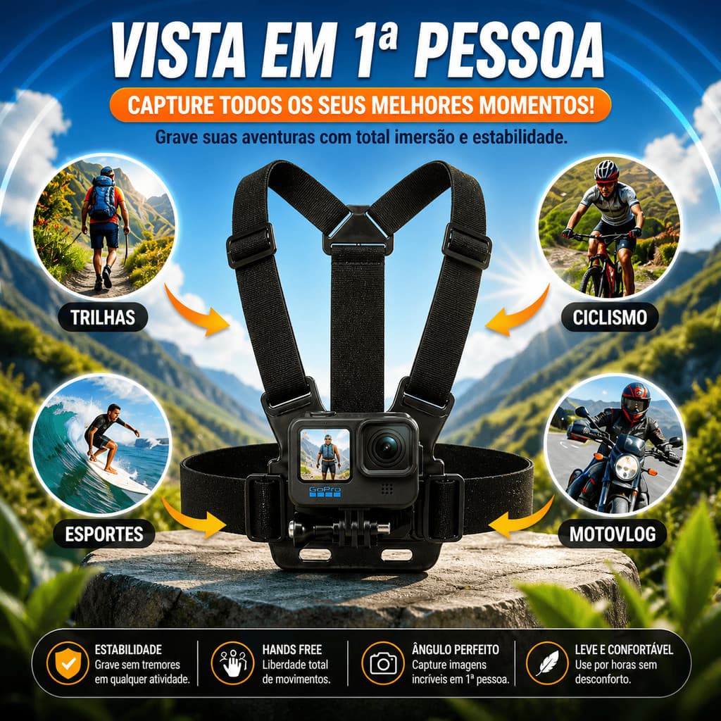 Suporte Peitoral Para Celular E Gopro Ajustável Bike Moto Vlog Suporte De Peito Estabilizador De Vídeo E Fotos Pov