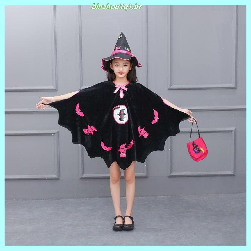 Fantasia infantil de Halloween, fantasia de bruxa, morcego, vampiro, vestido branco de neve, fantasia de abóbora