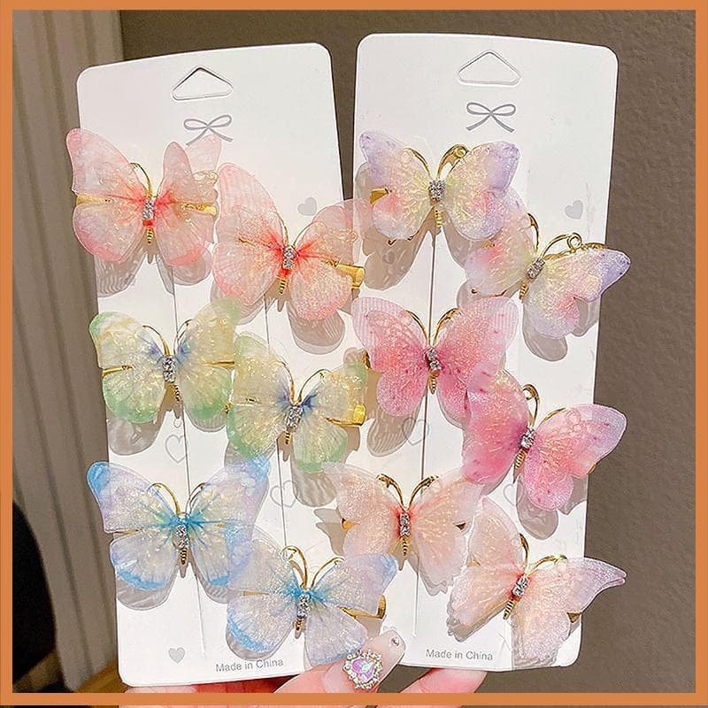 [BG] Grampos De Cabelo De Borboleta Coloridos Aleatórios Para Meninas Presilhas Femininas Enfeite Doce Arco-Íris Acessór