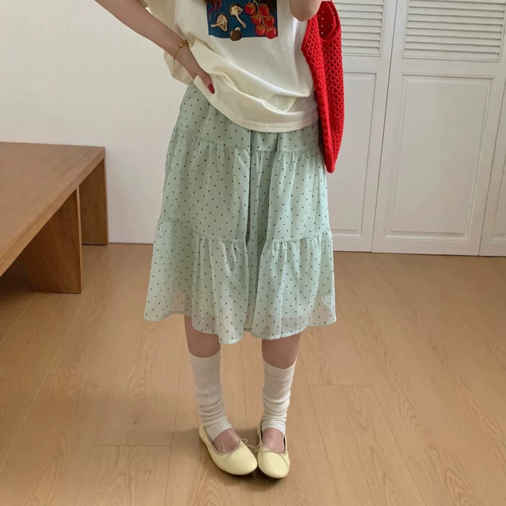 Mori menina Polka Dot saia feminina 2026 doce novo estilo verão pequena linha A cintura alta saia inchada meados de saia