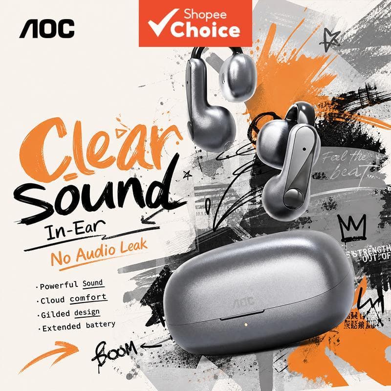 AOC ACD4614 Fones de Ouvido Esportivos Bluetooth com Clipe para Orelha Fones de Ouvido Fones de Ouvido Intra-Auriculares