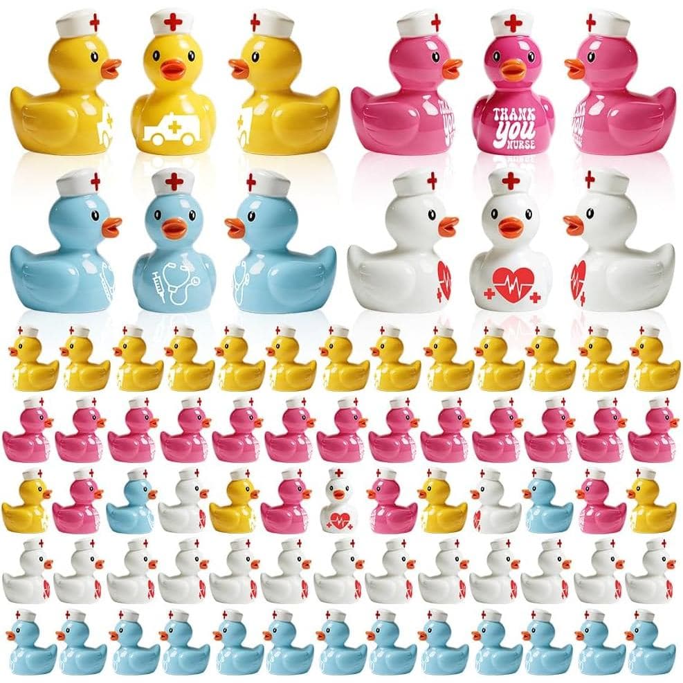 AWEELON 100 Peças Mini Patos de Resina Nurese, Pequenas Figuras de Patos de Resina em Lote para Decoração de Jardim, Pai