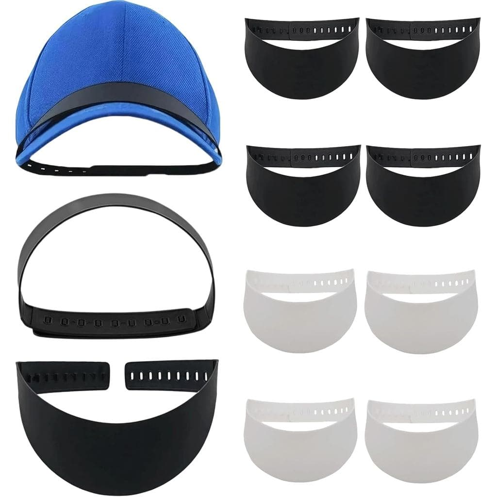 Conjunto de 8 Modeladores de Aba de Boné (4 Pretos + 4 Brancos), Ferramenta Curvadora com 9 Opções de Curvatura Ajustáve