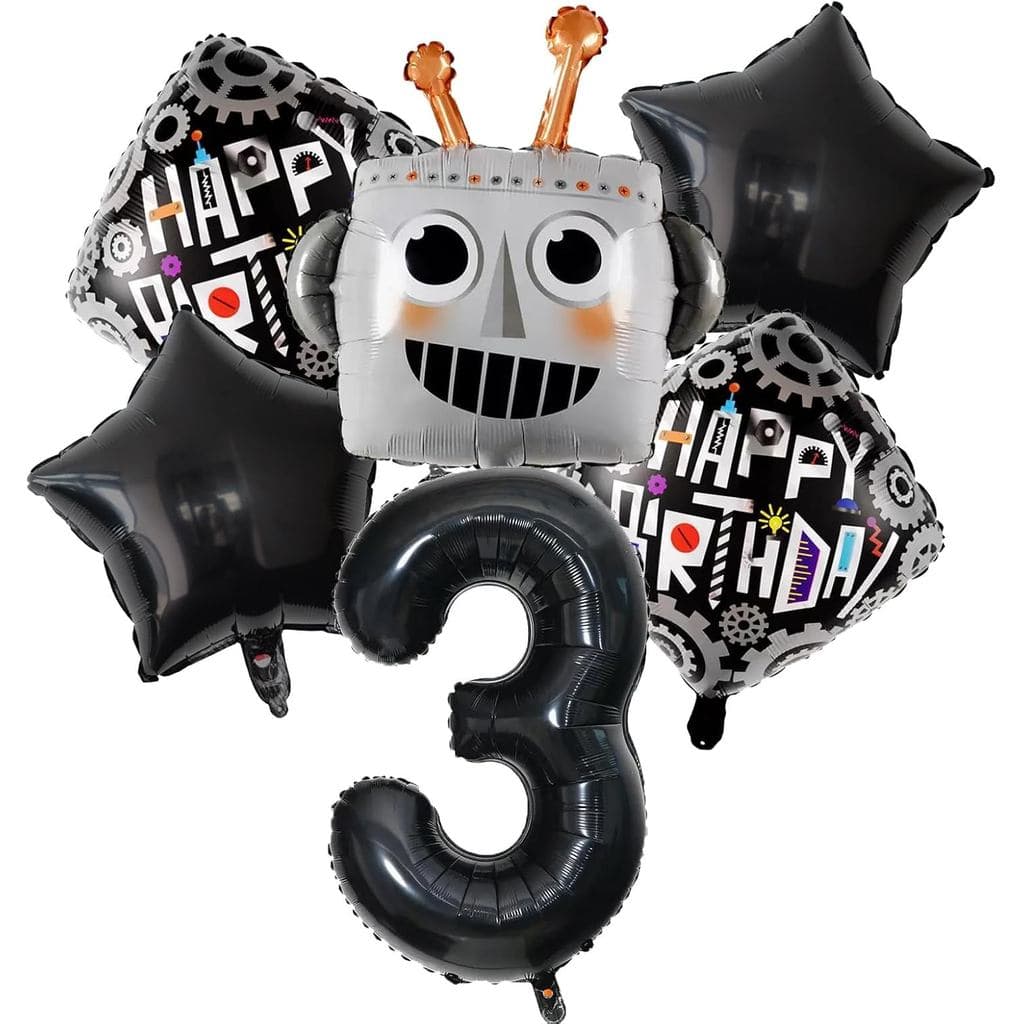 Decorações para Festa de Aniversário de 3 Anos com Tema de Robôs, Balões em Forma de Cabeça de Robô para Meninos e Menin