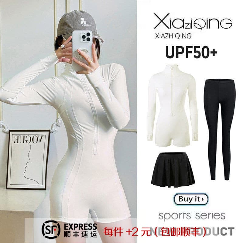 Maiô de surf feminino Boxer de manga comprida protetor solar de grau profissional UPF50 + peça única de secagem rápida D