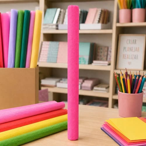 Caixa 40 Rolos Papel Crepom - Rosa  48 Cm De Largura Por 2 M RosA