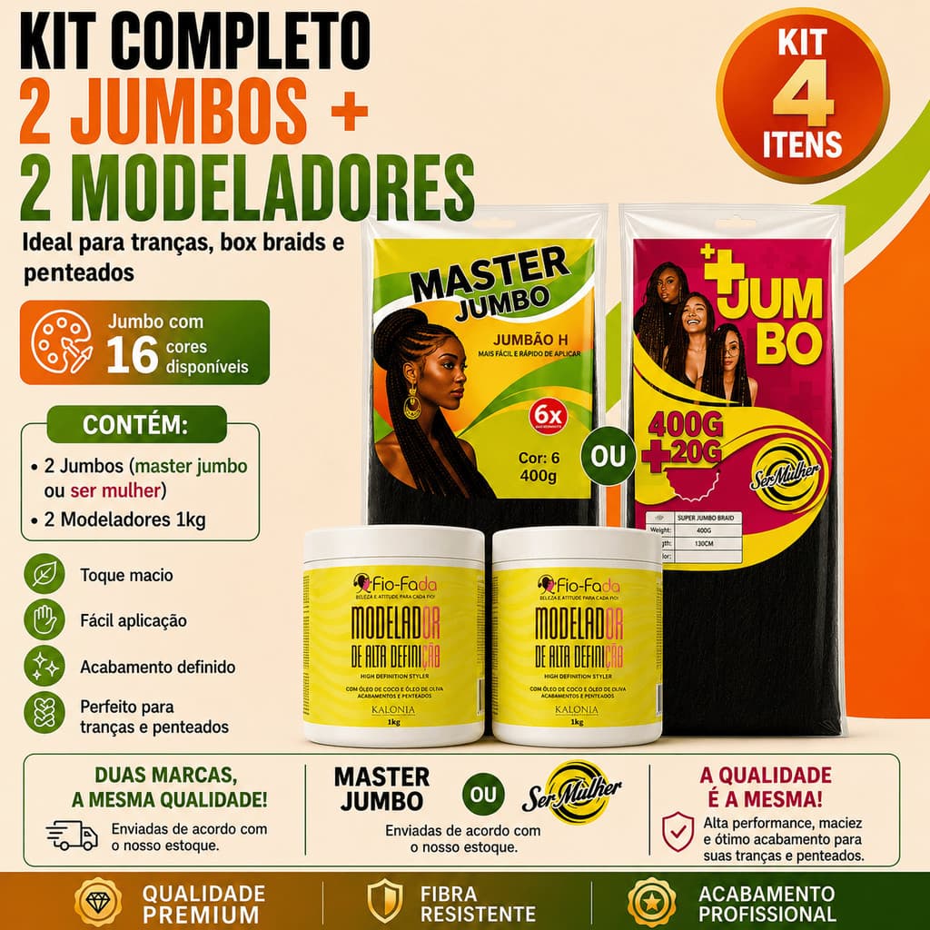 Kit 2 Jumbo 400g Tranças + 2 Pomada Modeladora 1kg