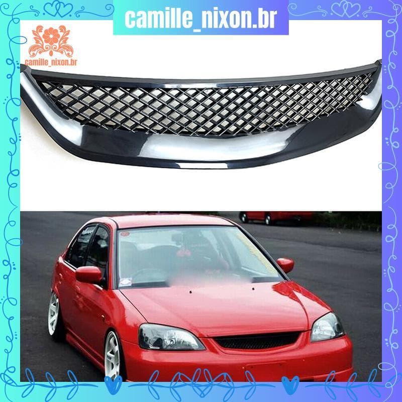 [camille_nixon.br] Grade De Malha Do Capô Dianteiro Preto Brilhante Grelha De Corrida Para JDM 2001-2003 2DR/4DR EM/ES