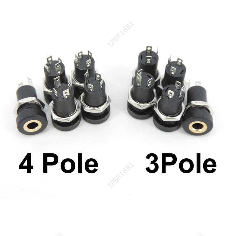 Banhado A Ouro PJ-392A 391 3 Pólos 4 Pé 3.5mm Fêmea Tomada De Áudio Painel Montagem Conector Porcas Estéreo Para Fone De