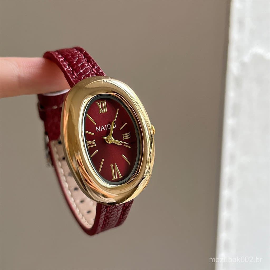 Relógio De Quartzo Dourado Elegante E Sofisticado Em Formato Oval Para Mulheres .