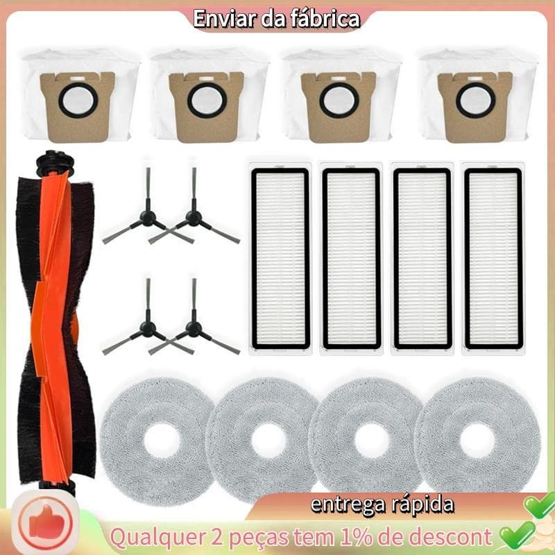 Para Xiaomi Robô Vácuo X20 Max/D109GL Peças De Rolo Principal Escova Lateral Filtro Hepa Mop Pano Sacos Poeira