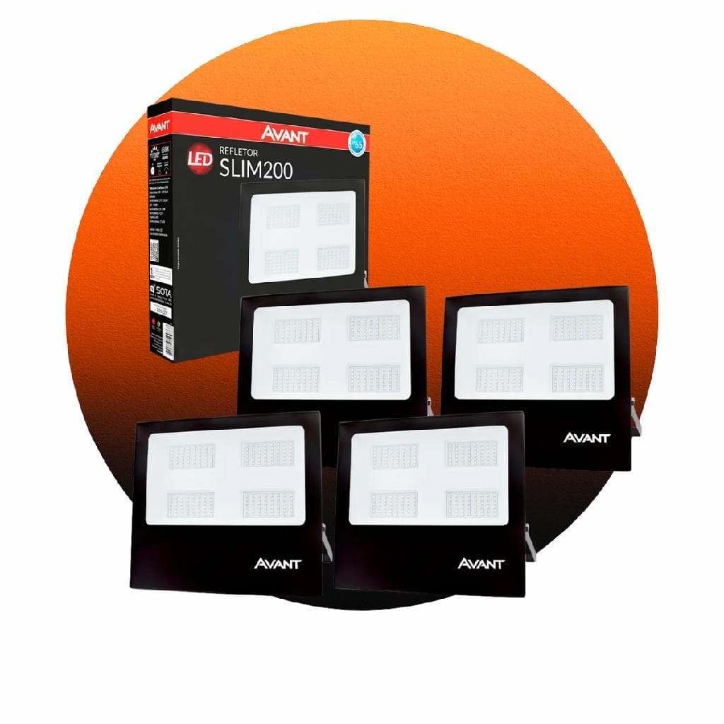 Kit 4 Refletor Led Slim 200w 6500k A Prova Dágua Avant BIVLT