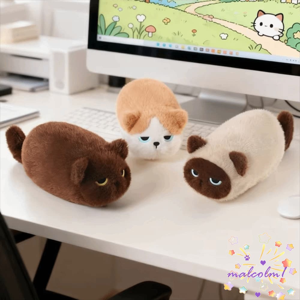MALCOLM1 Brinquedo De Pelúcia Para Gato , Boneca Oval De Gordinho Siamês Fofo Marrom Kawaii