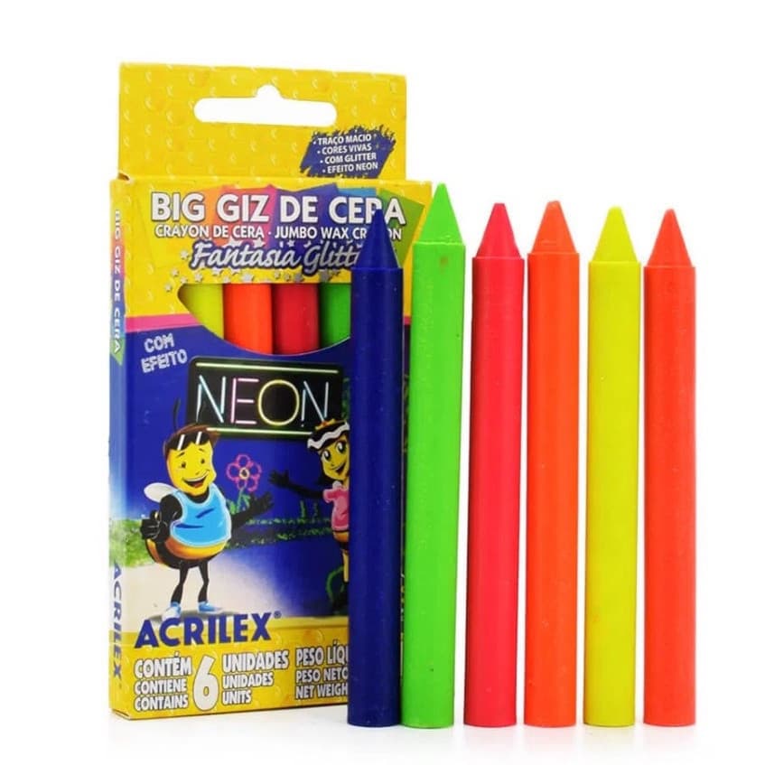 Big Giz de Cera 6 Núcleos Neon Glitter-Acrilex XWXB