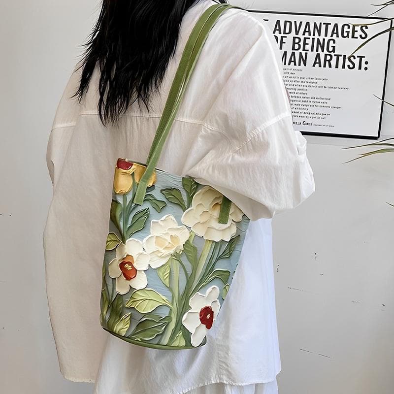 Bolsa de ombro de lona com padrão floral elegante, bolsa casual feminina de grande capacidade, novo modelo SX1Y