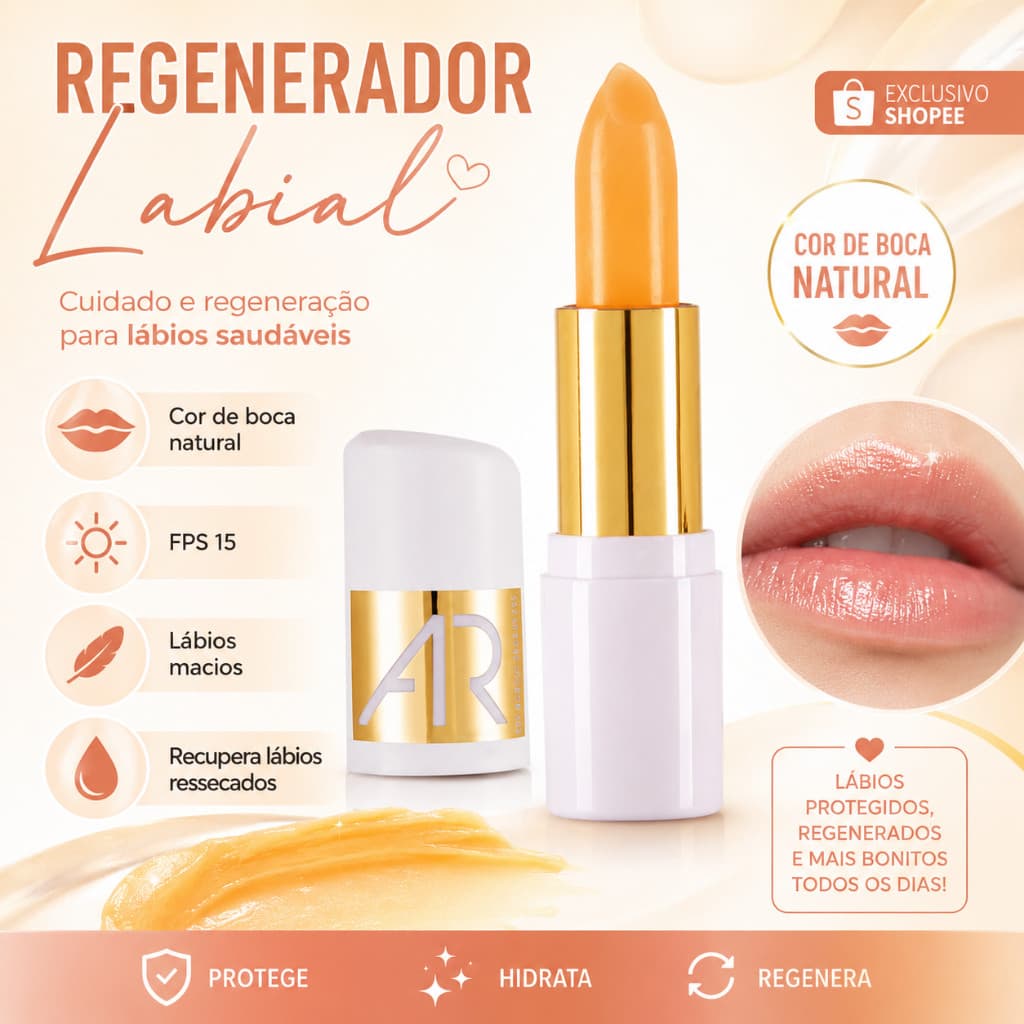 Balm Regenerador Labial FPS 15 Cor De Boca Hidrata E Nutre Lábios Ressecados