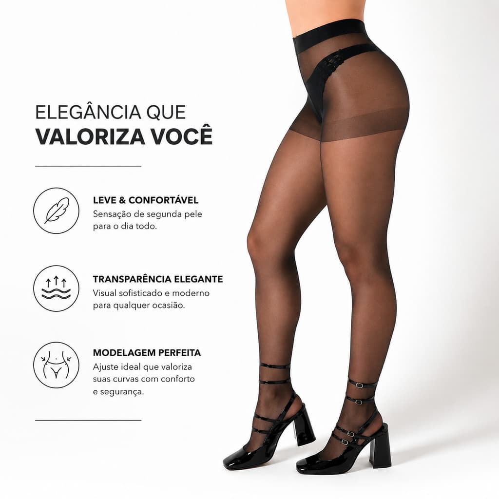 Meia Calça Fio 15 Fina Dantelle Meia Estação Transparente Inverno Preta Bege Festa Noite Clássica