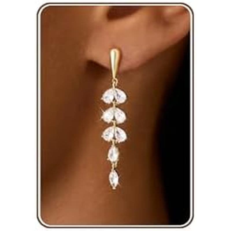 Brincos Pendurados Elegantes De Zircônia Cúbica Banhados A Ouro 14K LLWOM Para Mulheres | CZ/Flor/Estrela Do Norte/De Fo