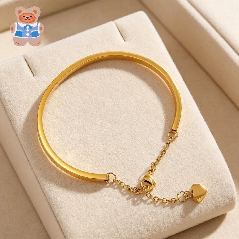 Pulseira Minimalista Banhada A Ouro Em Forma De C , Ajustável De Aço Titânio Com Corrente De Cauda De Coração , Joias Pa