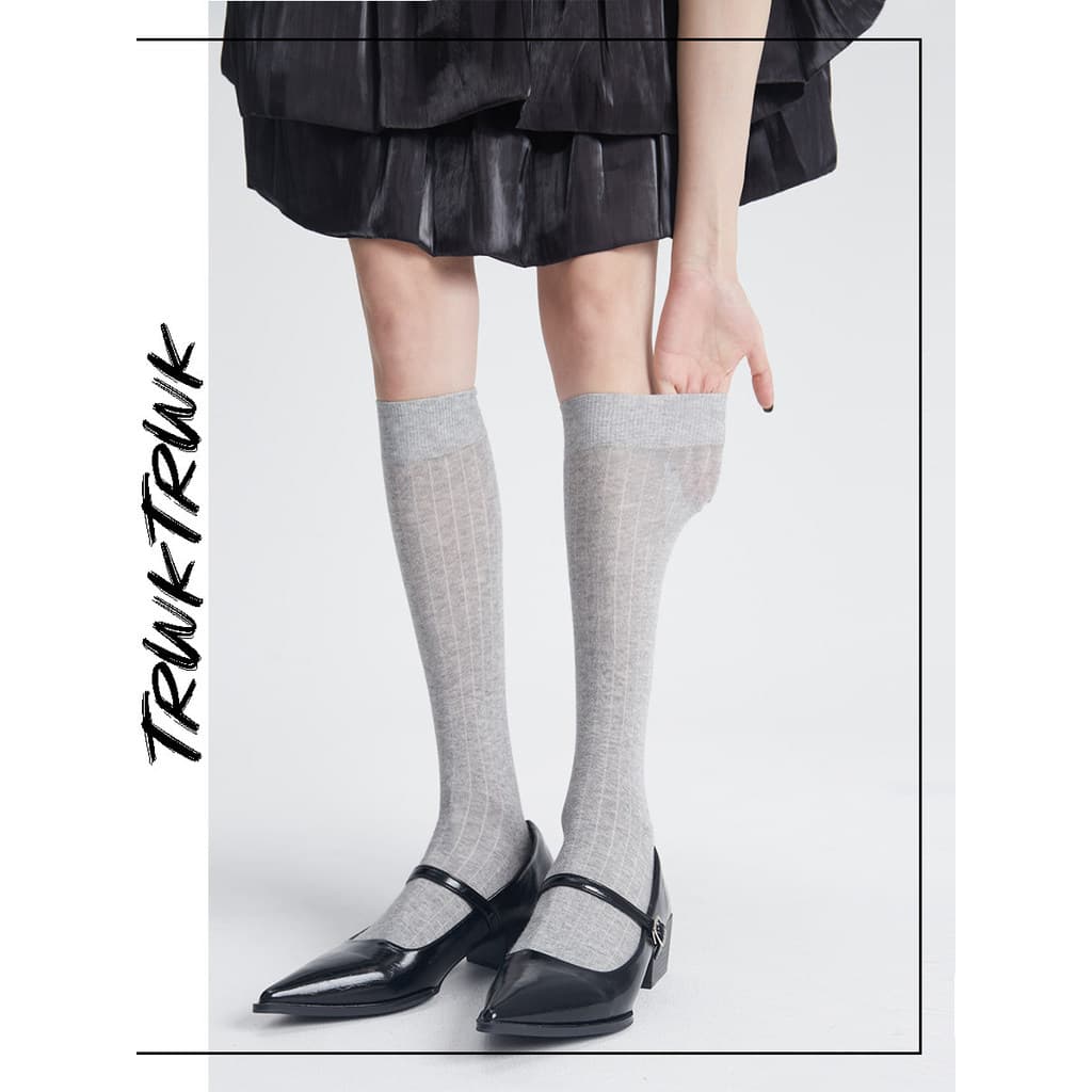 🔥 Fina e Transpirável 🔥 Estilo Japonesa JK Lolita VENDA QUENTE Meias para Bezerro JK Cinza Listras Verticais Novas Mei