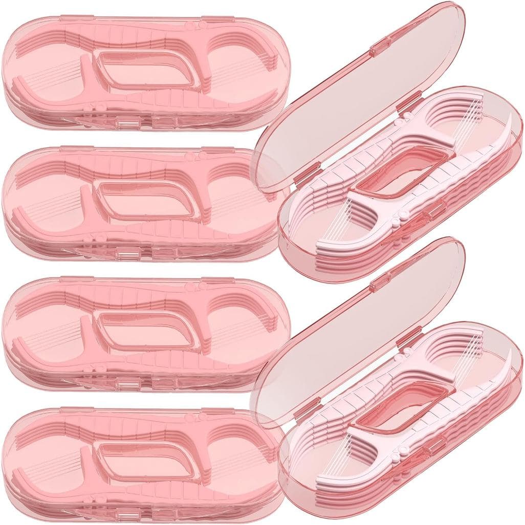 Fio Dental Holy Rose Pink com Estojo de Viagem - Pacote com 6 Caixas (10 Fios Dentais de Dupla Corda Cada) - Limpeza Fác
